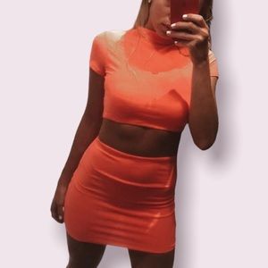 Two piece neon crop top & skirt